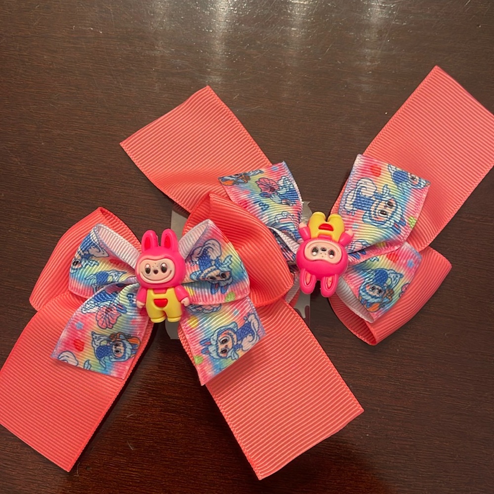 Colorful labubu monster Cartoon Hair Bows nwt set of two